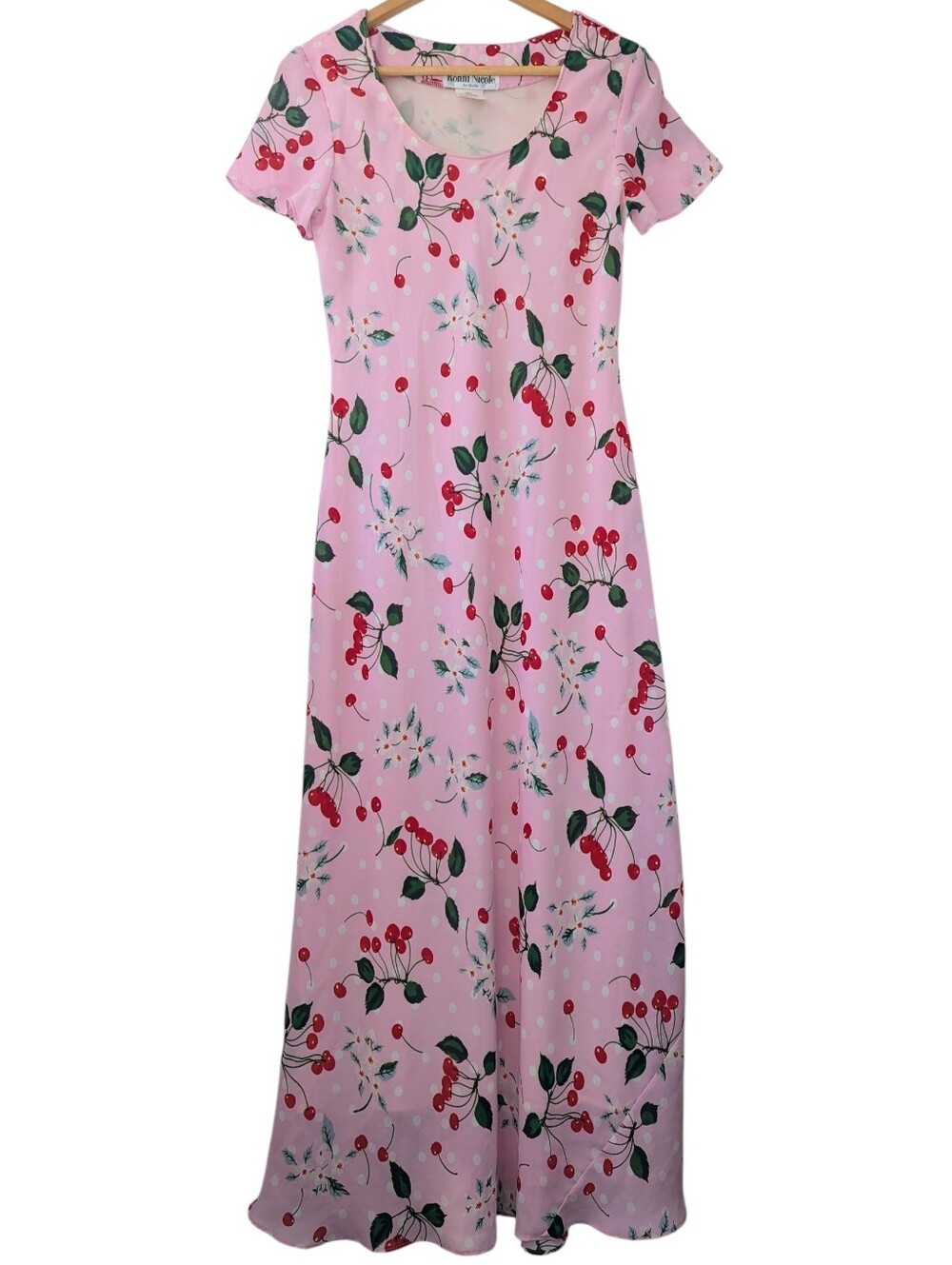 Vintage 90s Cherry Print Pink Maxi Dress
